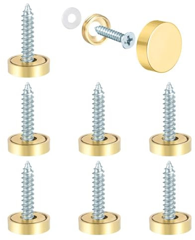 8PCS Juttzzei Brass Mirror Screws Caps, 12mm Brass Decorative Screws with Caps, Upgraded Brass Decorative Screw Cap Covers for Mirrors, Furniture Fittings, Glass, Tables, Wardrobes - Golden