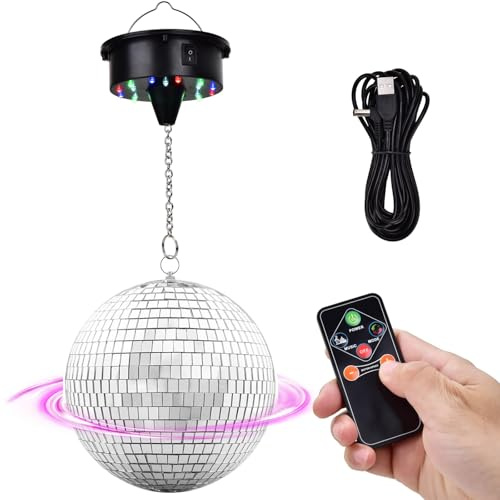 [Remote Control] 6 Inch Disco Ball with Motor and Light - Mirror Ball Set with 18 RGB LEDs, Sound Activated, 16.4ft USB & Battery Powered,Silent Rotating Spinner for Bedroom Party Dorm Aesthetic Decor