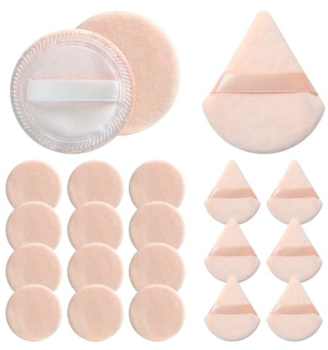 12 Round Puffs And 6 Triangle Puffs, Beauty Tools, Cosmetic Applicators, Soft Sponge Puffs.