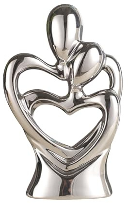 Statua in ceramica di coppia che abbraccia, statua di arte astratta moderna, scultura romantica di coppia astratta, per soggiorno, camera da letto, ufficio, ingresso, camino. (Argento A, Grande)