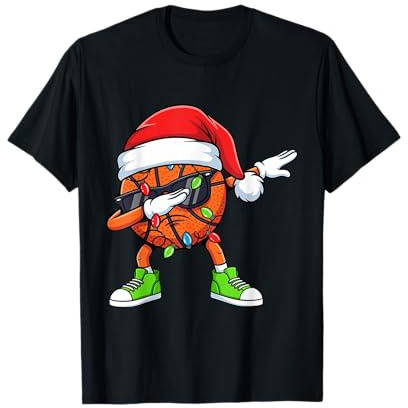 Dabbing Basketball Santa Xmas Funny Christmas Basketball T-Shirt