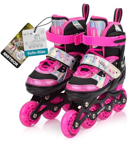 meteor verstellbare 4‑in‑1 Kinder Inline-Skates – Rollschuhe Inliner Schlittschuhe – ABEC‑7 PU‑Räder Aluminiumrahmen – Größen XS 25‑28 S 30‑33 M 34‑37
