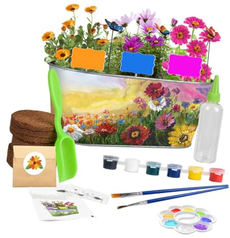 Genérico Kit de Jardinería Infantil DIY para Cultivar Plantas y Flores Maceta de Hierro Resistente Herramientas Seguras Incluidas Adecuado para Interior y Actividades Educativas