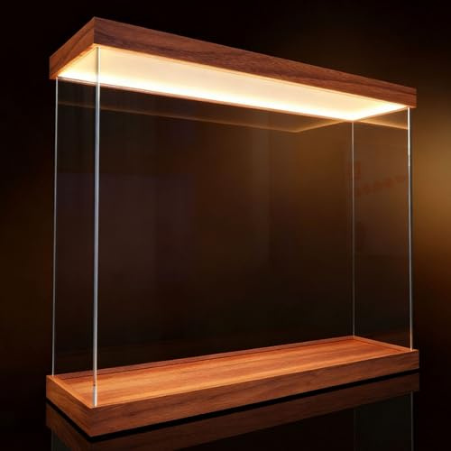 Vitrine Acrylique Boîte Allongée en Acrylique avec Éclairage LED Blanc Chaud, Valise de Comptoir Transparente et Anti-poussière pour Figurine, Livre ou Trophée(50x15x15cm/20x6x6in)