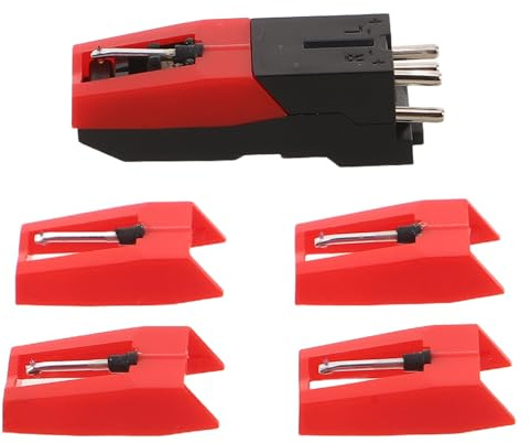 PAMINGONO Set Puntine di Ricambio per Giradischi 1 Stilo + 4 Aghi in Vinile Robusto, Kit Sostituzione Ago Fonografo Compatibile Cartucce Standard, Accessori per Manutenzione Audio Domestica
