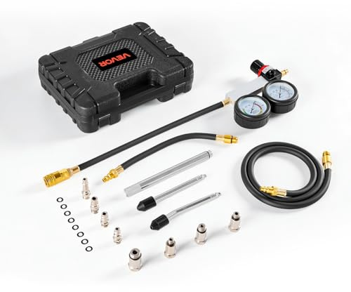 VEVOR Engine Cylinder Compression Tester Kit, Pressure Gauge Range of 0-100 PSI, Automotive Leak Down Tester Kit with 4 Adapters, 2 Metal Tubes, Pressure Check & Leakage Rate Test on Cars, Motorcycles