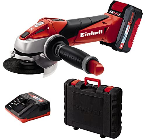 Einhell 4431113 TE-AG 18 Li Kit Power X-Change 18 V Cordless Angle Grinder with 3.0Ah Battery and Storage Case - Red