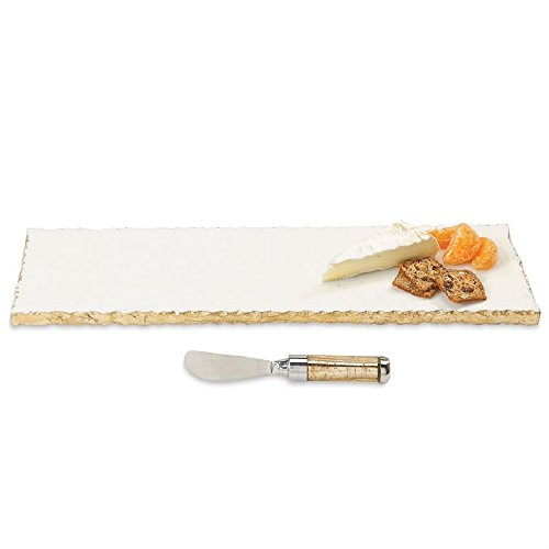 Mud Pie - 40700003 Mud Pie Marble and Gold Edge Hostess Set Serving Platter, One Size, white