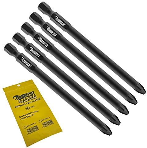 5 x SabreCut SC116PZ2_5 116mm PZ2 Compatible with Hilti SMD 57 SMD57 1/2 Autofeed Collated Drywall Screwdriver Gun Bit Single Ended Pozi Pozidriv No.2 Heavy Duty