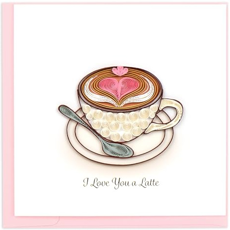 Quilling Card Handmade Quilled Love Latte Greeting Card – 6x6 Inch Blank Card with Envelope – Fair Trade Verified – Unique Paper Art Keepsake for Love, Any Occasion