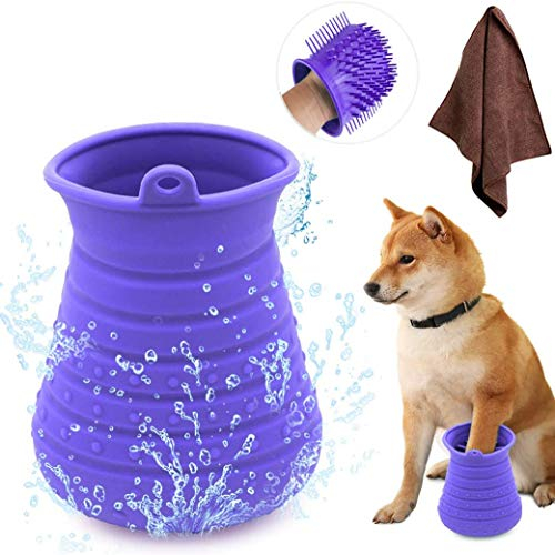 WZRYJS Hunde Pfote Reiniger,Haustier Pfotenreiniger mit Handtuch Dog Paw Cleaner für Hunde Katzen Massage Pflege Schmutzige Klauen Silikon-Füß-Reiniger