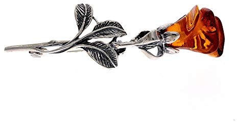 SilverAmber Jewellery UK Damen - Sterling-Silber 925 Bernstein Brosche Br1C Cognac