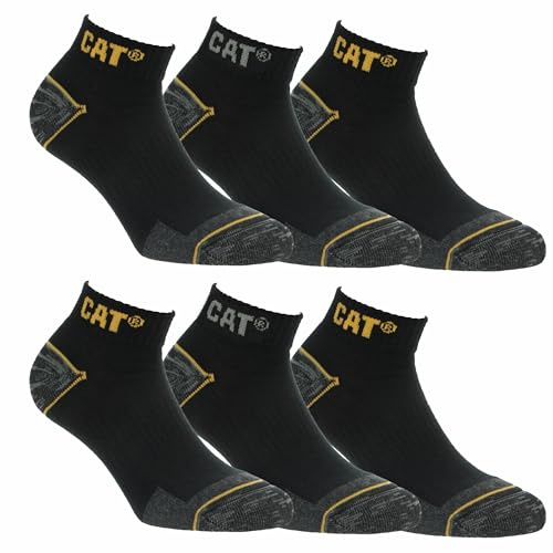 Caterpillar 6 Paia Calzini Sneaker Lavoro Lunghezza Caviglia - Rinforzo Punta Tallone - Supporto Arco Plantare - Cotone (Nero, 35-38)