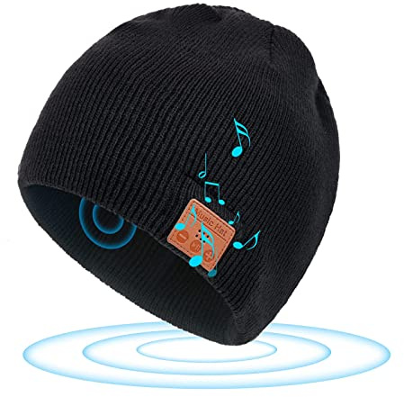 flintronic Gorro con Bluetooth,Gorro de Invierno, Gorros Recargables Bufanda Inalámbrica para la Cabeza con Altavoz Estéreo-Negro