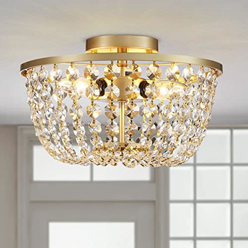 WUZUPS araña de cristal flushmount luz de techo moderna accesorio de iluminación para dormitorio pasillo bar cocina baño, h 21 x w 33, oro, base g9