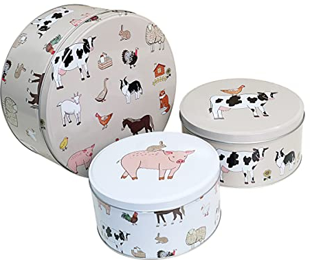 SiXsigma Sports Set of 3 Round Nesting Cake Storage Tins - Airtight Containers for Cakes, Biscuits & Sweets Large, Medium & Small Sizes - Perfect Mothers Day Gifts For Kitchen (MT-AG-CTS)