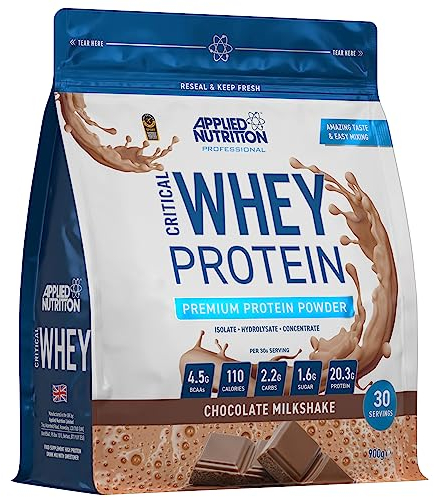 Applied Nutrition Critical Whey Protein Powder 900g - High Protein Powder, Protein Milkshake, Muscle Building Supplement with BCAAs & Glutamine (900g - 30 Servings) (Chocolate)