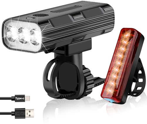 iKirkliten Bike Lights Front and Back, Rechargeable LED Bicycle Light Set for Night Riding, 5+5 Lighting Modes, IPX5 Waterproof, USB Type-C Bike Headlight