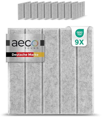 Aeco Sound® - Akustikpaneele Filz | 9 Stück je 30x30cm | selbstklebend | extra dick 1,5cm Akustik-Filz | Schalldämmung, Wandschutz, Akustikplatten, Schallschutz (Grau)
