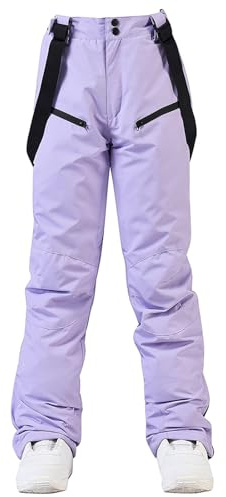 HOUZONIY Pantalon de Ski pour Femme - Pantalon de Snowboard Thermique - Pantalon d'extérieur pour Femme - Taille réglable - avec Bretelles Amovibles - Vêtement de Ski(Violet L)