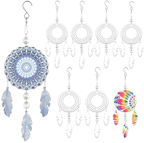 WindMage 8Pack 4inch Sublimation Wind Spinner Blanks 3D Aluminum Metal Wind Sculpture Kinetic Spinners for Yard and Garden Indoor Art Ornaments Hanging Decoration (Dream Catcher)