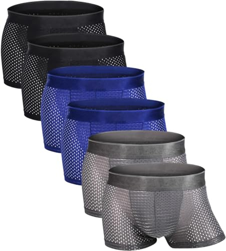 Zueauns Boxer Homme en Soie Glacée Mesh – sous-vêtement Respirant Transparent – Tissu Doux et Élastique – Anti-frottement
