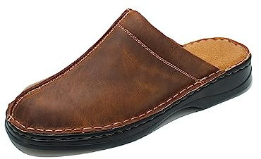 Kristian Shoes 30 tofflor för män - handgjorda lädertofflor i EU - snygg och bekväm herrsko för inomhus och utomhus, perfekt för alla årstider, Mörkbrun, 47 EU