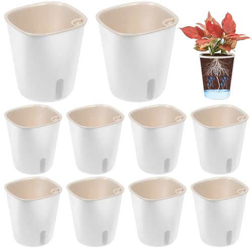 GOMETY 10 Stück Selbstwässernder Blumentopf, Selbstbewässerungstopf Klein mit Wasserstandsanzeiger, 7.5x8.5cm Kräutertopf mit Bewässerungssystem aus PP Plastik für Küche Balkon Fensterbank(Weiß)