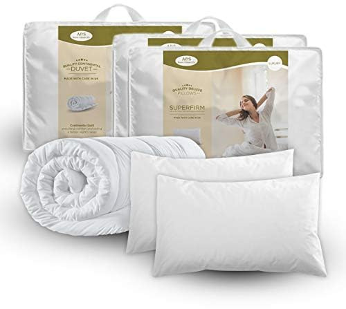Double Bed Size Duvet With 2 Superfirm Pillows - 4.5 Tog Summer Duvet Of Size 200 x 200cm With Soft Cotton Cover, Anti-Allergy Hollowfibre Filling Microfiber Duvet Quilt & 2 Deluxe Superfirm Pillows
