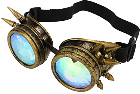 PUNELE Lunettes kaléidoscope réglables, verres en cristal Steampunk pour fête d'Halloween, lunettes kaléidoscope vintage avec PC, matériau ABS (bronze)