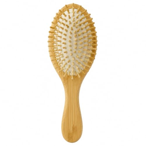 Spazzola per Capelli Ovale in Bambu' Naturale, Antistatica e Districante, per Capelli Lisci, Mossi e Ricci