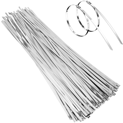 Collier de Serrage en Acier Inoxydable, 100 pieces Attaches de Câble Robustes Argent Collier de Serrage Métallique 400mm* 4.6mm Résistance à la traction de 120KG, Pour Enroulement D'échappement