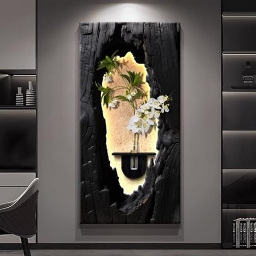 YVYKFZD Decoración de Pared rústica en 3D, Esculturas de Pareds LED con jarrones, Arte de Pared 3D de Arenisca, Lámpara de pareds Creativa, Mural escultórico Entrada(Black 2,40x80cm/15.7x31.4)