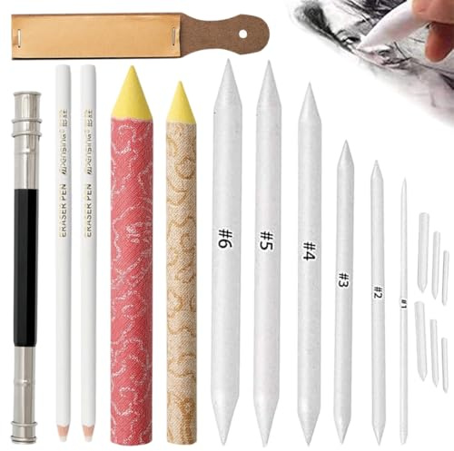 AEUXZA 18 Piezas Difuminos de Papel para Dibujo, Tortillones de Mezcla Artística, Herramientas de Sombreado para Carboncillo, Pastel, Grafito, Lápiz, Set Dibujo