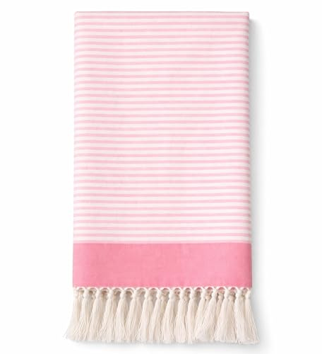 Gesar Telo Mare Cotone grande in microfibra spiaggia leggero a righe con frange- 85x170 cm - asciugamano mare o palestra - Uomo e Donna - asciugatura rapida - Piscina, Casa, Outdoor, Yoga (Rosa)