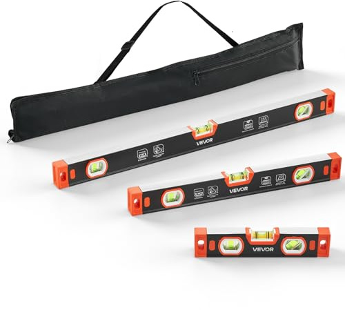 VEVOR Nivel de Burbuja Magnético de Aluminio, Juego de 3 Piezas 22,5/40/60 cm, Herramienta de Nivelación con 3 Burbujas, Ranura en V, Orificio para Colgar, Bolsa para Construcción Bricolaje y Hogar