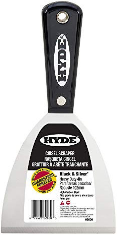 Hyde Tools 02600 4-Inch Xtra Heavy Duty Stiff Chisel Scraper, Black and Silver