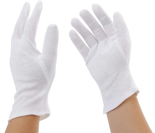 Incutex 4 par bomullshandskar handskar bomull jersey handskar bomullshandskar fuktgivande handskar, storlek M, vit