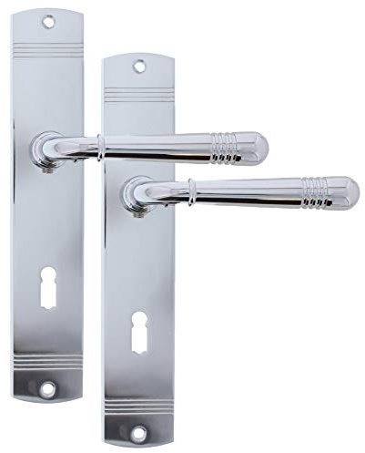 ToniTec Türbeschlag Langschildgarnitur Innentür Beschläge Antik Türgriffe Drückergarnitur Türbeschläge Modell: Amy (Chrom Poliert)