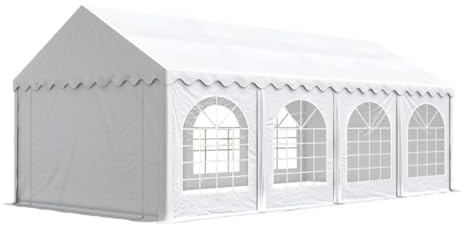 Festzelt Partyzelt 4x8 m Premium, hochwertige PVC Plane 750 N in weiß 100% wasserdicht mit Bodenrahmen