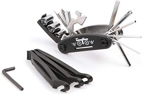 WOTOW 16 in 1 Multitool Attrezzi Bici,Kit di Strumenti per Riparare Le Biciclette, con 3 Attrezzi per smontare i Pneumatici, Colore: Nero
