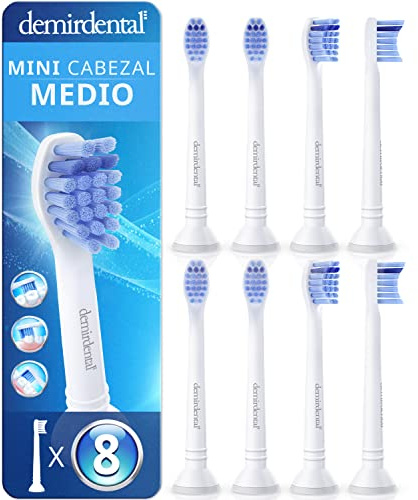8er demirdental Mini Aufsätze passend für Philips Sonicare Ersatzbürsten, Medium, kleine Bürstenköpfe für präzise Reinigung, Weiß, entspricht HX6028