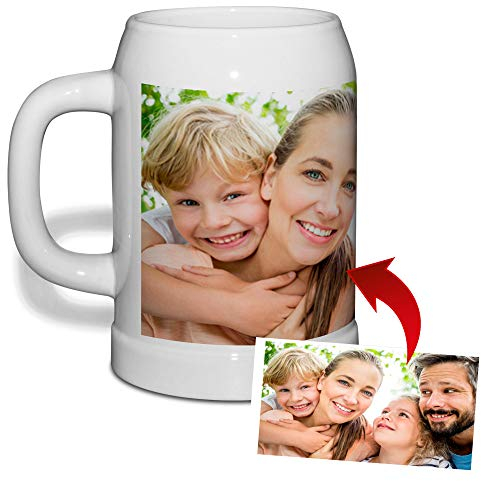 LolaPix Boccale di Birra Personalizzato con Foto. Regali Personalizzati con Foto. Boccale di Birra in Ceramica Bianca