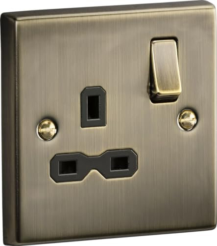 1G Switched Socket Square Edge Antique Brass 13A