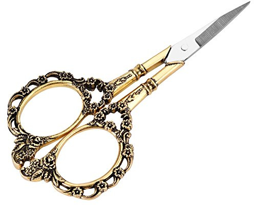 Forbici da cucito, Forbici sarto in acciaio inox Modello di fiore vintage Forbici per cucito Ricamo artigianale Strumento fai da te(D'oro)