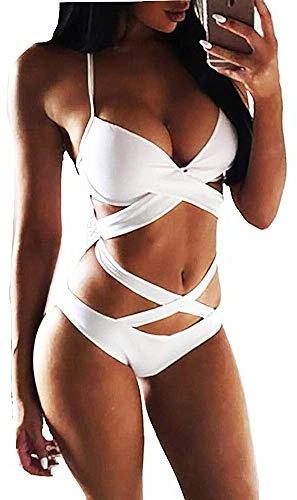 Traje Femenino - Efecto Push up Mujer - Dos Piezas - Bikini Sexy - Blanco - con Aros - Talla s Traje de baño - Idea de Regalo Original
