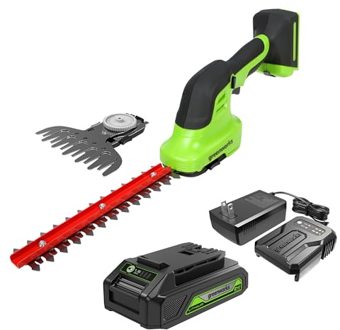 Greenworks 24V Cordless Shear Shrubber, 1.5Ah USB Battery and Charger Included