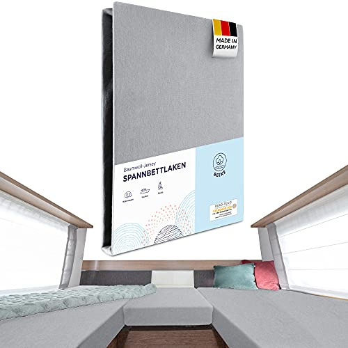 Beeke® Premium Spannbettlaken Wohnmobil [3 teilig] - Multi-Stretch Bettlaken für Wohnwagen-Heckbett [Made in Germany] - 97% Baumwolle und 3% Elasthan [Oeko-TEX Standart 100 für Babys] - 200 g/m²