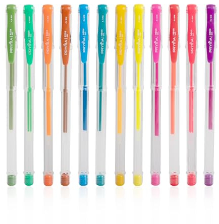 Pryma Set 12 Penne Gel Colorate Fluo con Inchiostro Ultra Brillante | Punta 0,8 mm per Scrittura, Disegno e Decorazioni Creativi – Ideali per Scuola, Ufficio