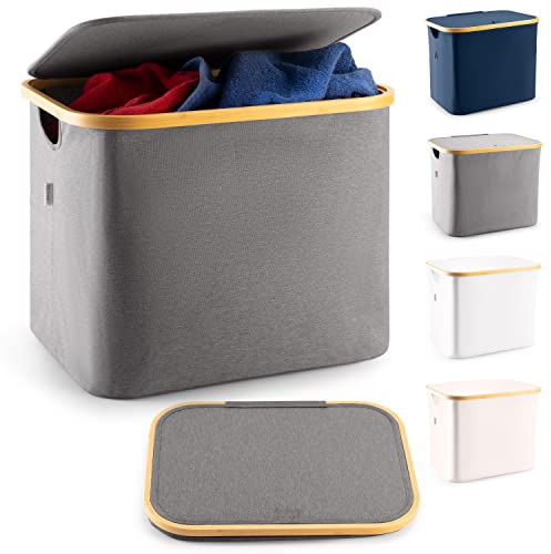 Lonbet - Cestino Portaoggetti Grigio con Coperchio - 50 L - Scatole per Armadio - Cesto Portaoggetti per l'Organizzazione - Versatile: Portabiancheria, Vestiti, Giocattoli, Organizer per il Bagno